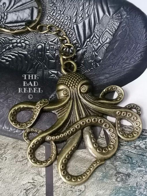 Original Porte cles Homme !! OCTOPUS !! en Laiton metal Bronze T.8cm x 6cm The Bad Rebel collection 