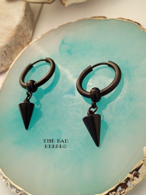 Original Créoles Noir Homme Femme !! DARK SPIKE!! Créoles en Acier Inoxydable Noir T.2cm x 3.5cm 